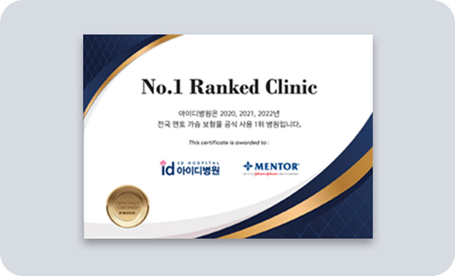 id Hospital - Achievements - メントール（Mentor）胸部インプラント公式使用量 全国3年連続1位